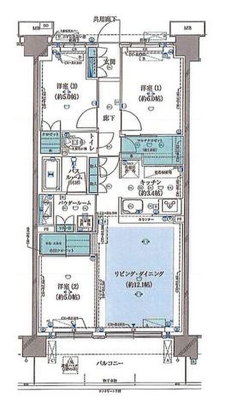 専有面積71.37m2の快適な3LDKファミリータイプ。東南向きの明るいLDKや豊富な収納、機能的な家事動線が魅力的な暮らしやすい間取りプラン。(CG加工で家具等を消しています)