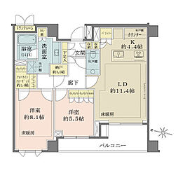 JR中央本線 四ツ谷駅 徒歩5分の賃貸マンション 5階2LDKの間取り
