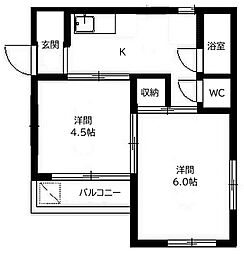 織良コーポ 2Kの間取図画像