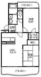 ルミエール高丘 2LDKの間取図画像