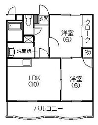 アビタシオン2 2LDKの間取図画像