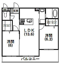 エルルージュ 2LDKの間取図画像