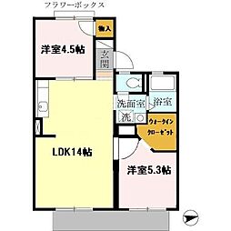 高井ハイツC棟 2LDKの間取図画像