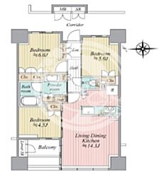 リバーガーデン四天王寺 3LDKの間取図画像