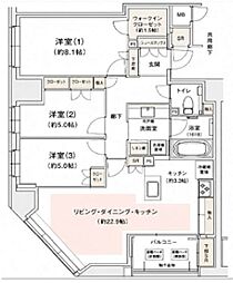 リバーガーデン四天王寺 3LDKの間取図画像