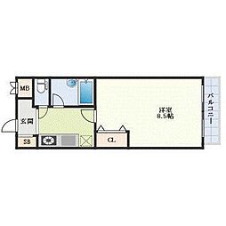 アロース我孫子東 1階1Kの間取り