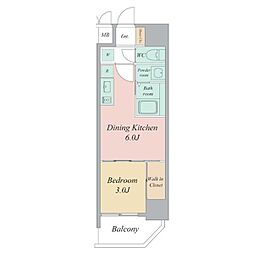 プライマル四天王寺前夕陽ヶ丘(旧ソルテラズ四天王寺前夕陽ヶ丘 1DKの間取図画像