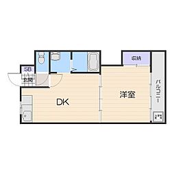 サニーハイツ住吉 4階1LDKの間取り