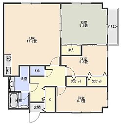 ヴェルファーレ上六日 3LDKの間取図画像