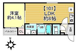 (仮称)西野八幡田町 新築アパート 1LDKの間取図画像