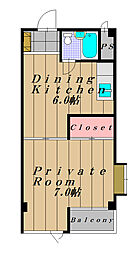 ニューハイツ松川 1DKの間取図画像