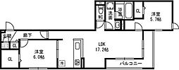 文化住宅 2LDKの間取図画像