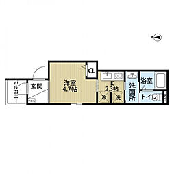 アステール 1Kの間取図画像