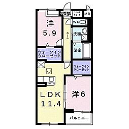 堺市東区日置荘西町2丁アパート 2LDKの間取図画像