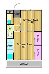 ビレッジハウス木戸1号棟 1DKの間取図画像