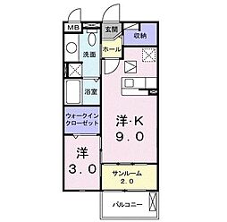 ガーデンハウスエアリー 1LDKの間取図画像