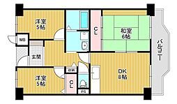 プレスト・コート弐番館 3DKの間取図画像