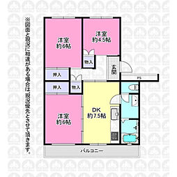西武狭山グリーンヒル4号棟 3DKの間取図画像