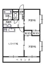 正気屋ハイツA棟 2LDKの間取図画像