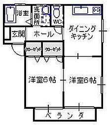 ポポラーレE 2DKの間取図画像