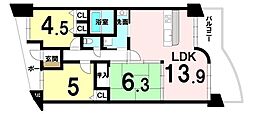 アンビエント上野芝 3LDKの間取図画像