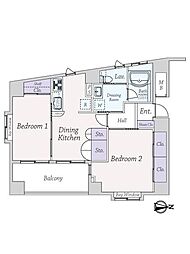アーバンキャッスル王子 2DKの間取図画像