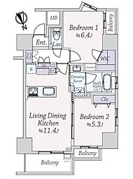 コノエ本郷三丁目 2LDKの間取図画像