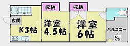水栖アパート 2Kの間取図画像