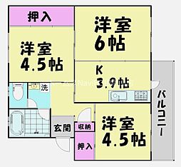 ビレッジハウス鳴滝18号棟 3Kの間取図画像