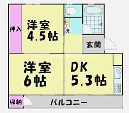 ビレッジハウス鳴滝18号棟 2DKの間取図画像