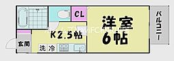 TJ杭ノ瀬II 1Kの間取図画像