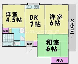 メロディーハイムしみずB 3DKの間取図画像