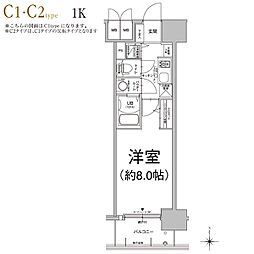 エスリード谷町4丁目 1Kの間取図画像