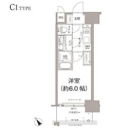 エスリード大阪デュアルゲート 1Kの間取図画像