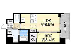 プレリス鶴見緑地グランガーデリア 1LDKの間取図画像
