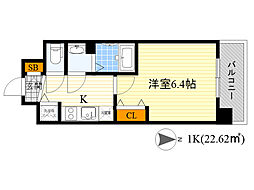 レオンコンフォート京橋 1Kの間取図画像