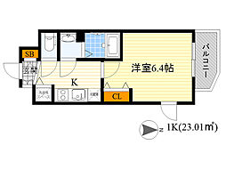 レオンコンフォート京橋 1Kの間取図画像