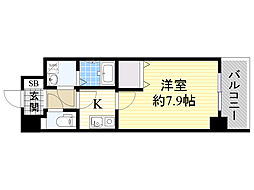 クレール高殿ラクラス高殿 1Kの間取図画像