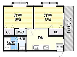 アメニティ関目 2DKの間取図画像