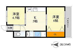 サニーハイツ川端 2Kの間取図画像