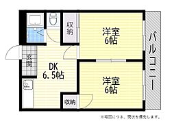 相原マンション 2DKの間取図画像