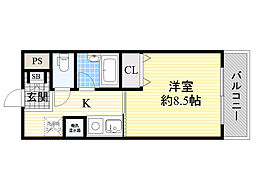 ギャレグラン太子橋 1Kの間取図画像