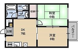フジ京橋ハイツ 2DKの間取図画像