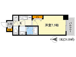 ウォークフォレスト御幸町 1Kの間取図画像