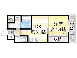 プレジオ都島 1DKの間取図画像