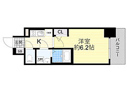 エスリード大阪京橋FLORAISON 1Kの間取図画像