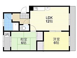 シャトー松原B棟 2LDKの間取図画像