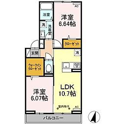サンジェルマン中央林間2丁目 2LDKの間取図画像