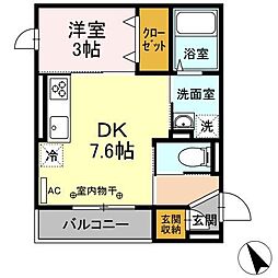 エムズバーレイ湘南平塚 1DKの間取図画像