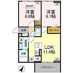 フラクタス湘南茅ケ崎 2LDKの間取図画像